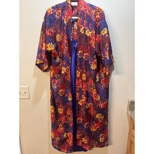 NWT Vintage LA Intimates Purple Satin Slip Dress (Med) Floral Robe (Large) Set